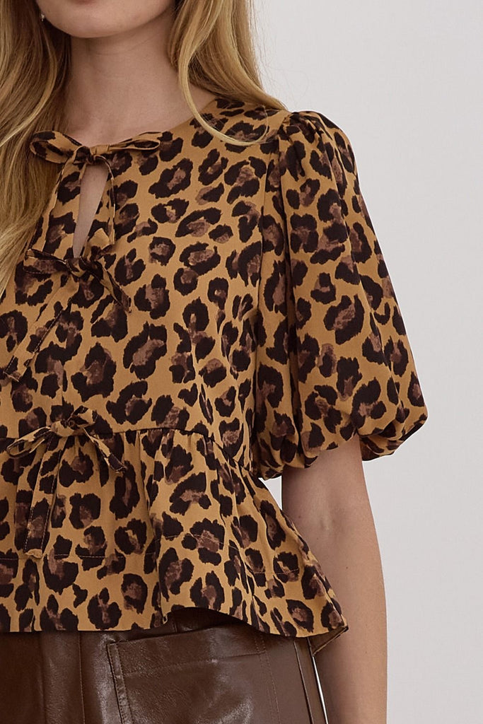 Leopard Bows Blouse {Camel Mix}