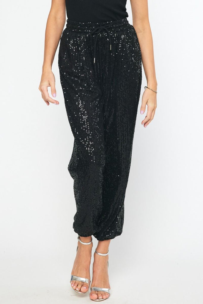 Fully Sequin Joggers {Black}