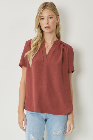 Ruched Sleeves Solid Top {Red}