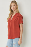 V-neck Solid Blouse {Rust}