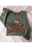 Leopard Merry Christmas Sweatshirt {Military Green}