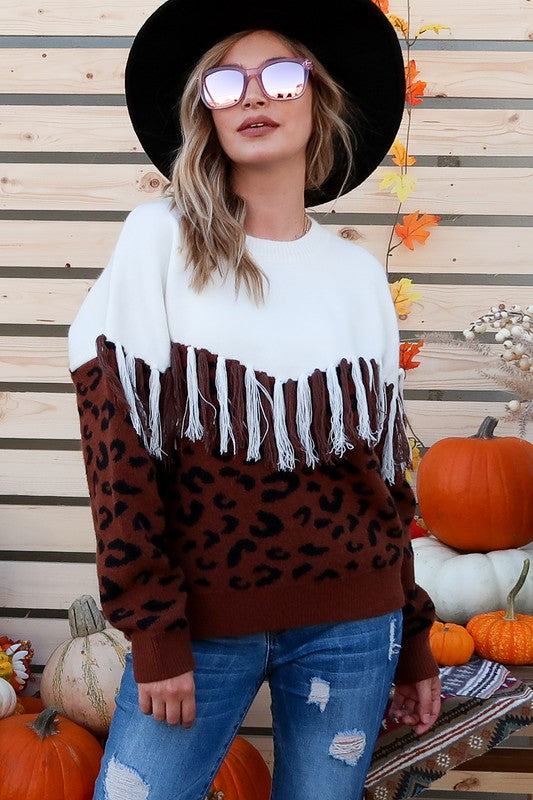 Fringe Leopard Sweater {Brown}