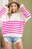 Fuzzy Hot Pink Striped Sweater {Cream}