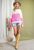 Fuzzy Hot Pink Striped Sweater {Cream}
