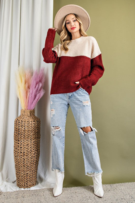 Confetti Color Block Sweater {Wine}
