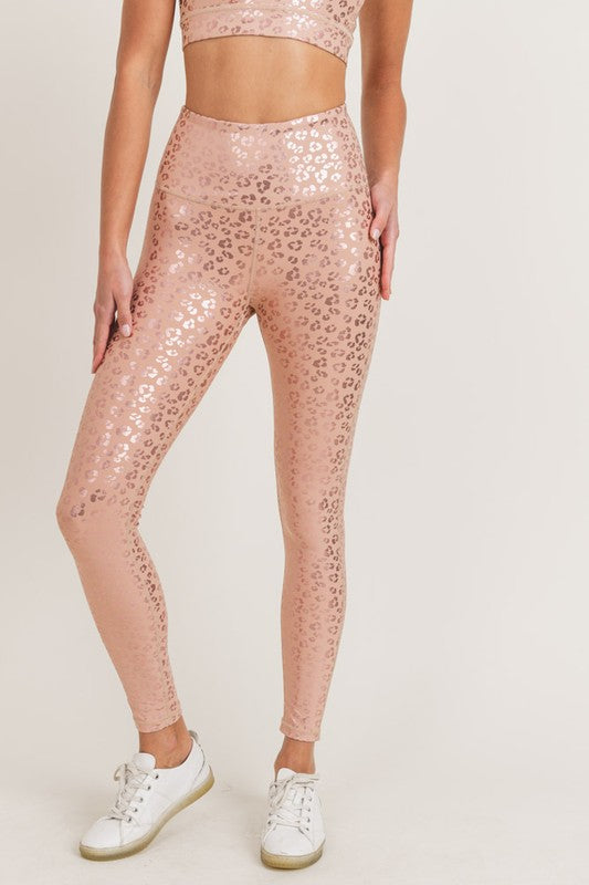 Pink Metallic Leopard Legging + Bra Set