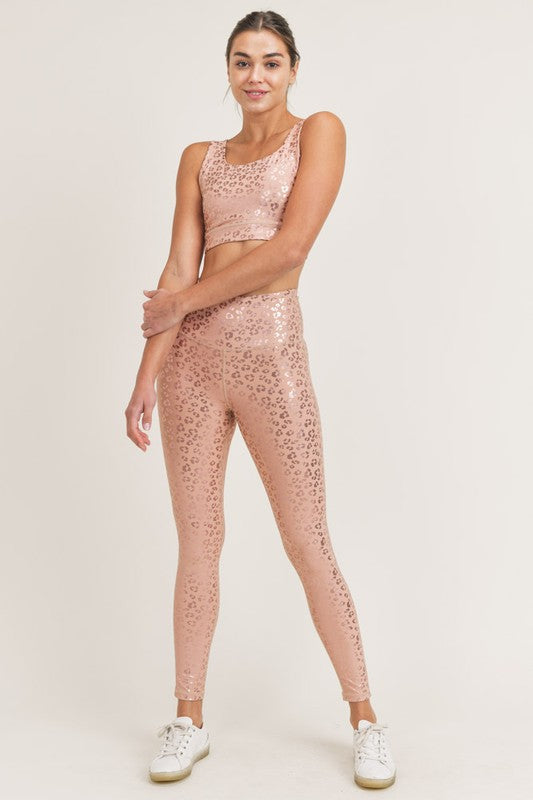 Pink Metallic Leopard Legging + Bra Set – TFL