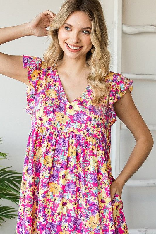 Sunshine Floral Print Dress {Pink}