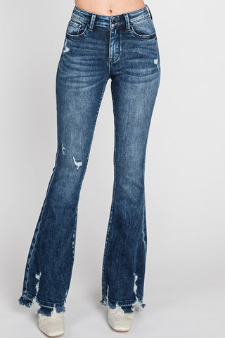 Kay Cropped + Distressed Button Fly Jeans {Dk Grey}