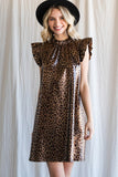 Metallic Faux Leather Leopard Dress