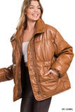 Vegan Leather Puffer Jacket {Dk. Camel}