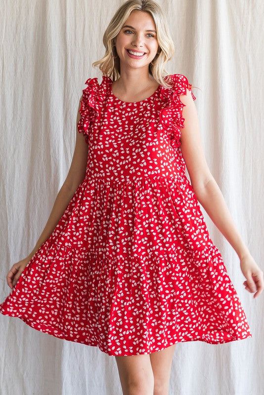 Frilly Speckled Dress {Red}