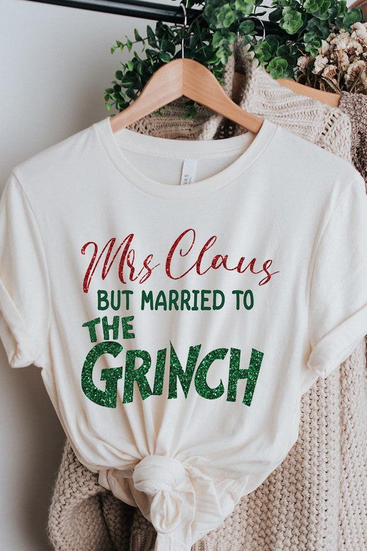 Mrs. Claus but Married to the Grinch Tee {Vintage White}