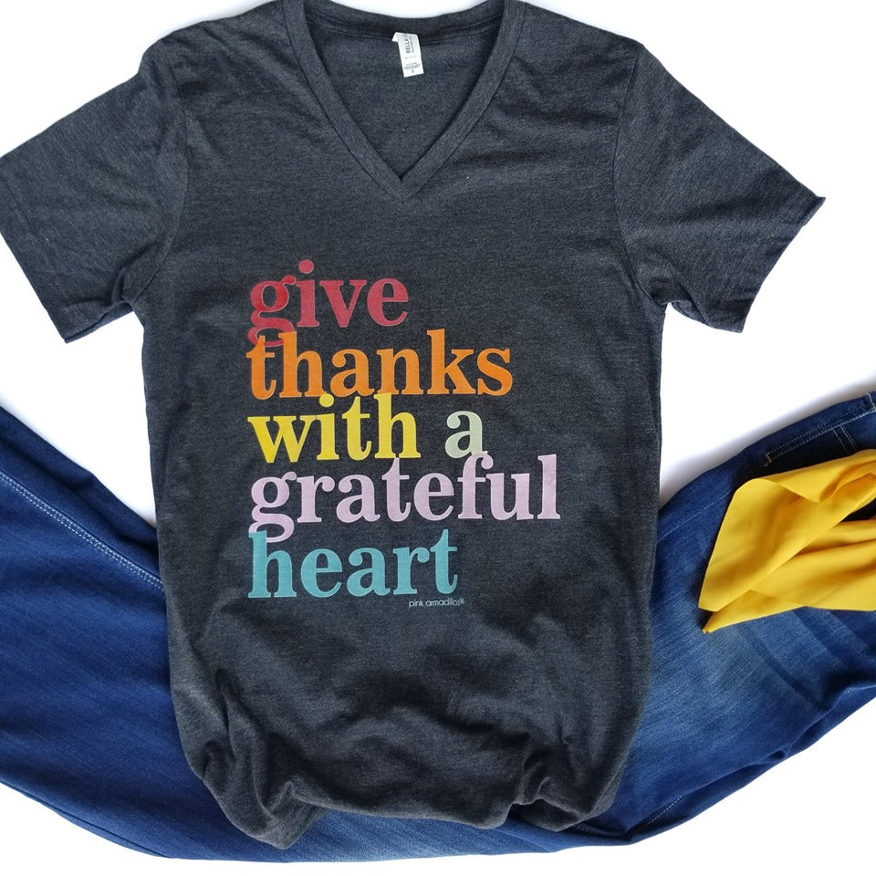 {H. Dk. Grey} Give Thanks w/ A Grateful Heart Tee