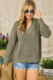 Relaxed Chunky Knit V-neck Sweater {Olive}