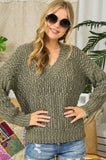 Relaxed Chunky Knit V-neck Sweater {Olive}
