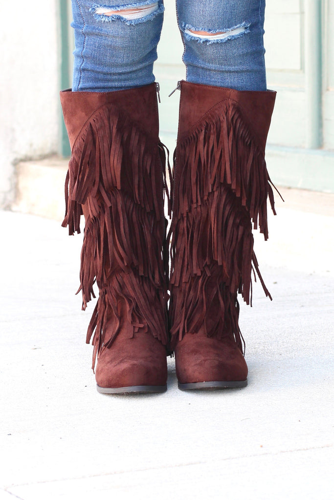 City Girl Layered Fringe Riding Boots {Brown} - The Fair Lady Boutique - 3