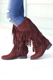 City Girl Layered Fringe Riding Boots {Brown} - The Fair Lady Boutique - 2