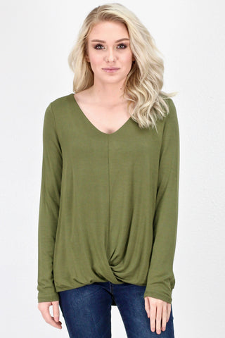 Solid Button Down + Knot Front Long Sleeve {Hunter Green}
