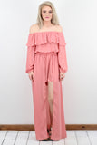 Sleeved Off Shoulder Maxi Cape Romper {Dusty Pink}