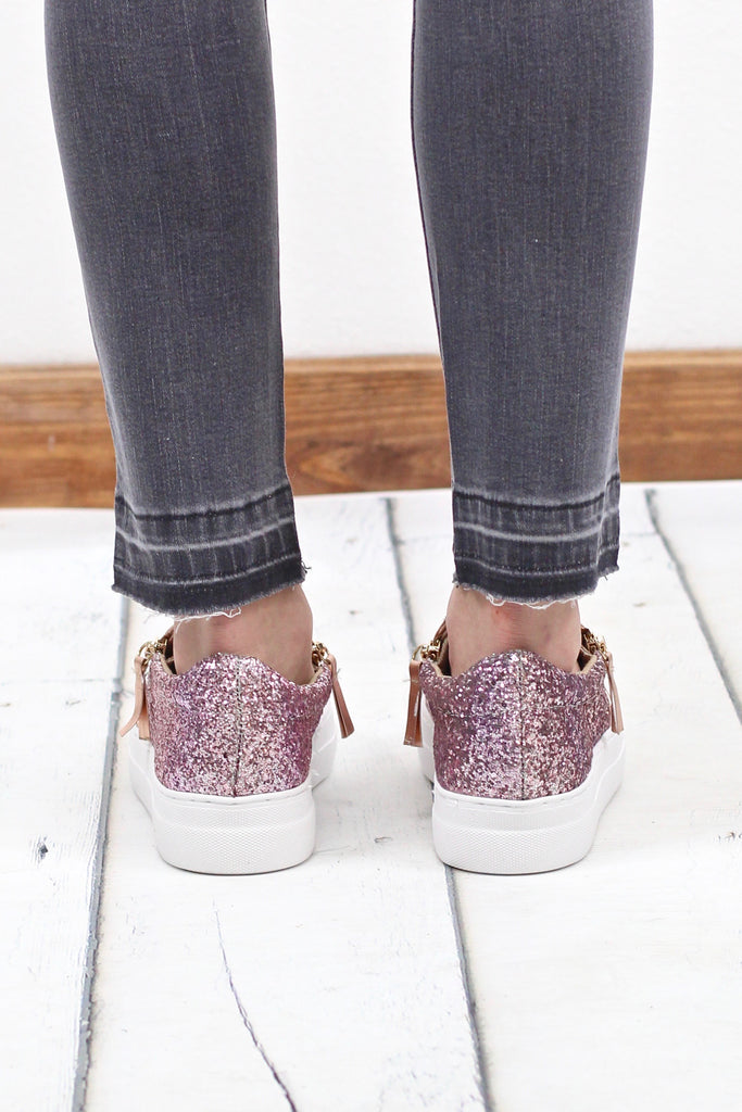 Not Rated: Glitter Zipper Timothy Slide On Sneakers {Rose Gold}