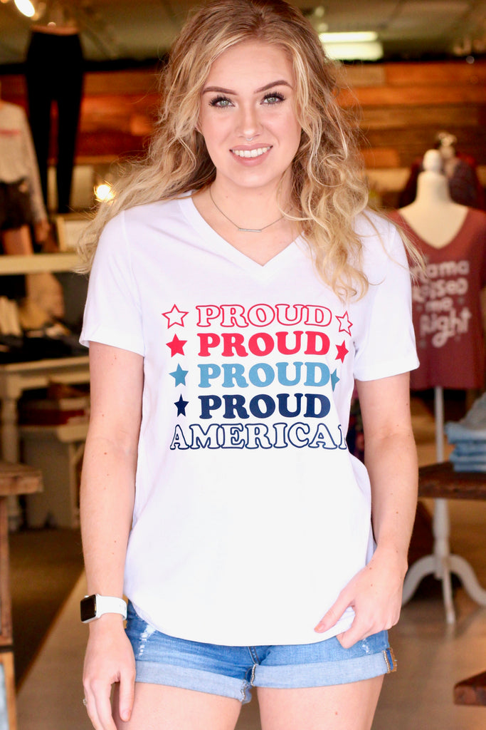 Things She Loves: Proud Proud American V-neck {White}