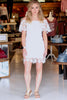 Lace Magic Off Shoulder Scalloped Dress {White} - Size LARGE