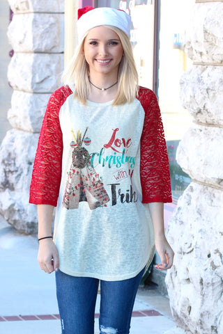 Don't Stop Believing Vintage Santa Raglan {Grey/Red} - Size SMALL