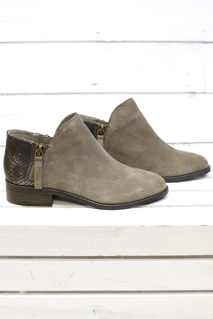 Very Volatile: Greyson Snake Embossed Suede Bootie {Taupe} - The Fair Lady Boutique - 3