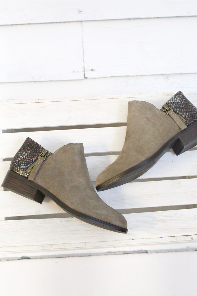 Very Volatile: Greyson Snake Embossed Suede Bootie {Taupe} - The Fair Lady Boutique - 7