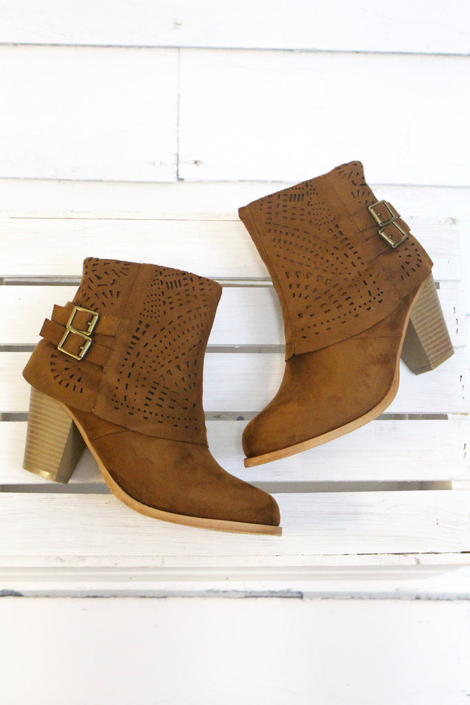 Denny Perforated Suede Bootie {Tan} - The Fair Lady Boutique - 2