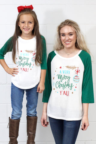 Holly Jolly Christmas Lace Sleeve Burnout Raglan