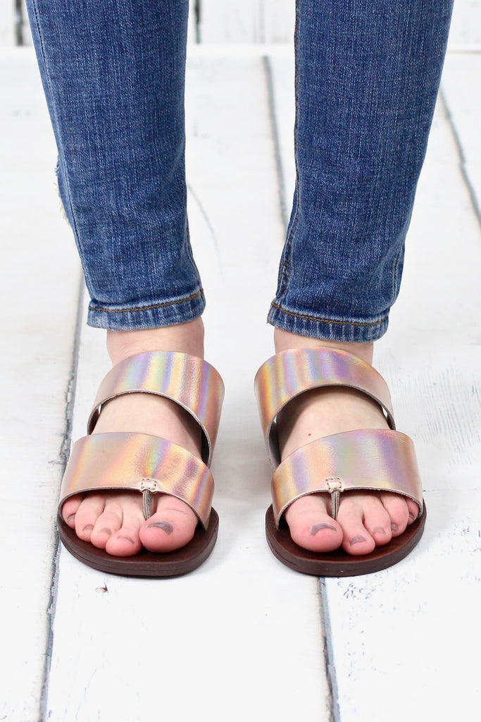 Real Deel Iridescent Slide On Sandals {Solar Pisa}