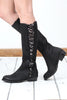 Very Volatile: Tabloid Side Corset Contrast Riding Boot {Black/Pewter}