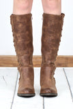 Very Volatile: Tabloid Side Corset Contrast Riding Boot {Tan/Leopard}