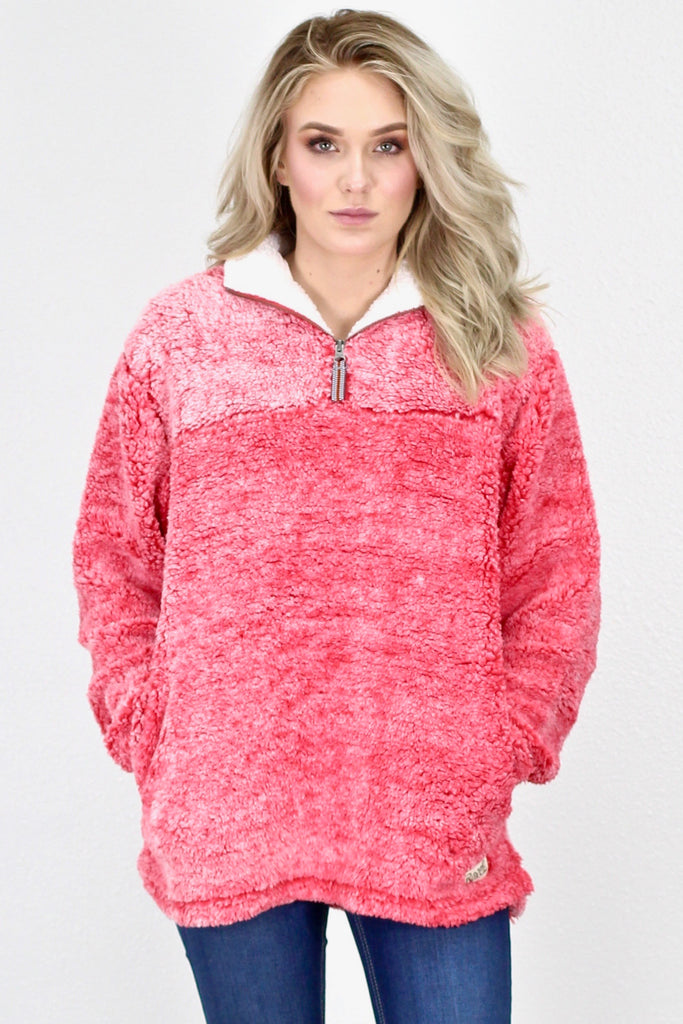 Luxury Quarter Zip Frosted Sherpa w/ Pockets {Red}