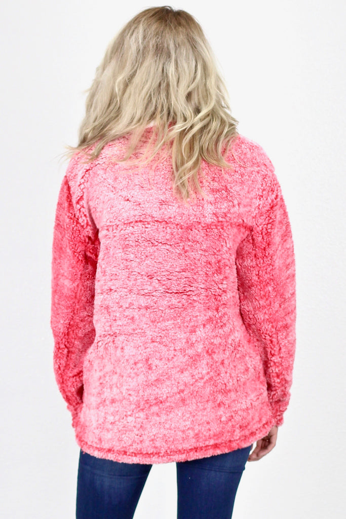 Luxury Quarter Zip Frosted Sherpa w/ Pockets {Red}