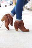Not Rated: Auriga Fringe + Chain Suede Booties {Tan} - The Fair Lady Boutique - 1