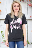 Calamity Janes: Outta the Park Floral Accent V-neck {Charcoal}