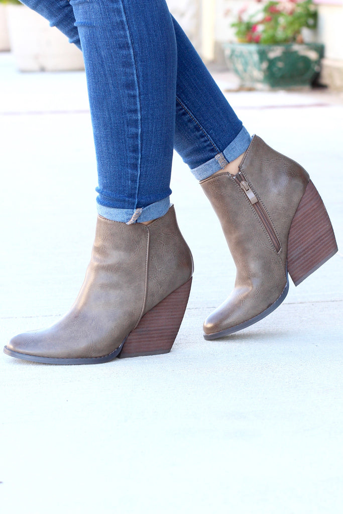 Very Volatile: Gwen Wedge Bootie {Taupe} - The Fair Lady Boutique - 1