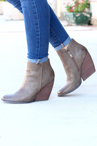 Denny Perforated Suede Bootie {Tan}