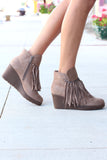 Candy Fringe Front Suede Wedge Bootie {Taupe} - The Fair Lady Boutique - 4