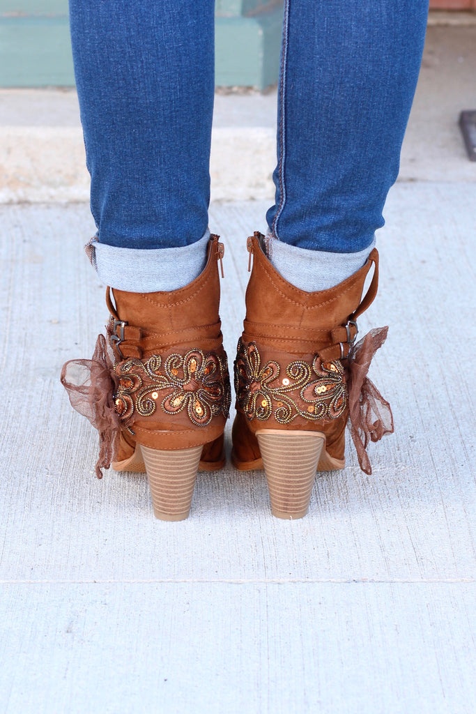 Denny Bow & Bling Wrap Heeled Bootie {Tan} - The Fair Lady Boutique - 4
