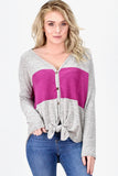 Tie Front Varsity Stripe Brushed Hacci L/S {Orchid}