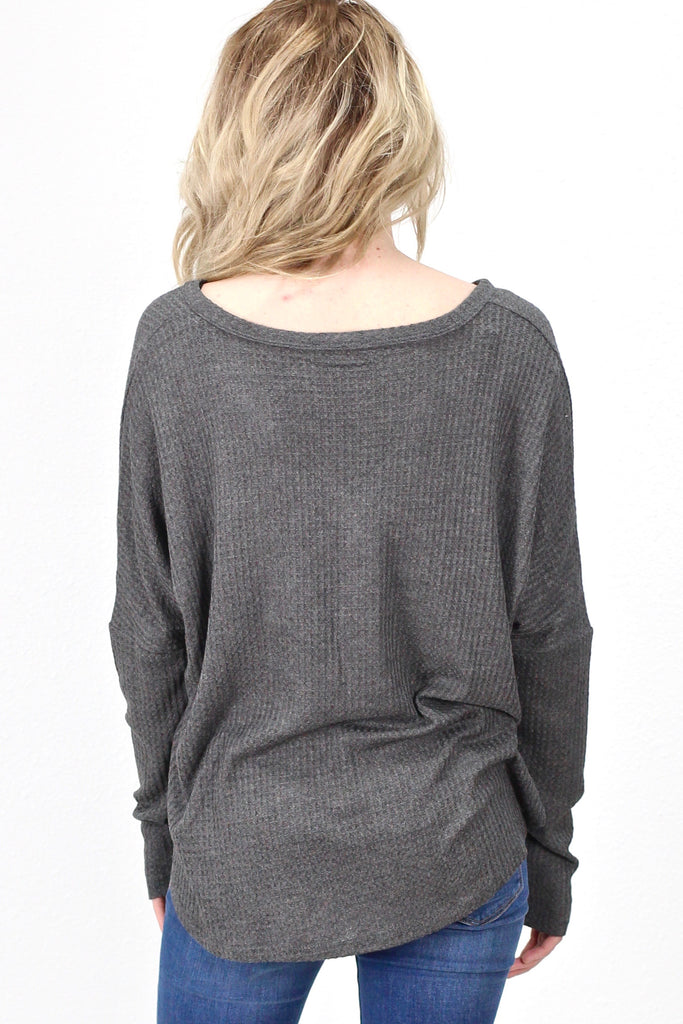 Multi-Color Striped Waffle Knit L/S {Charcoal} - Size SMALL
