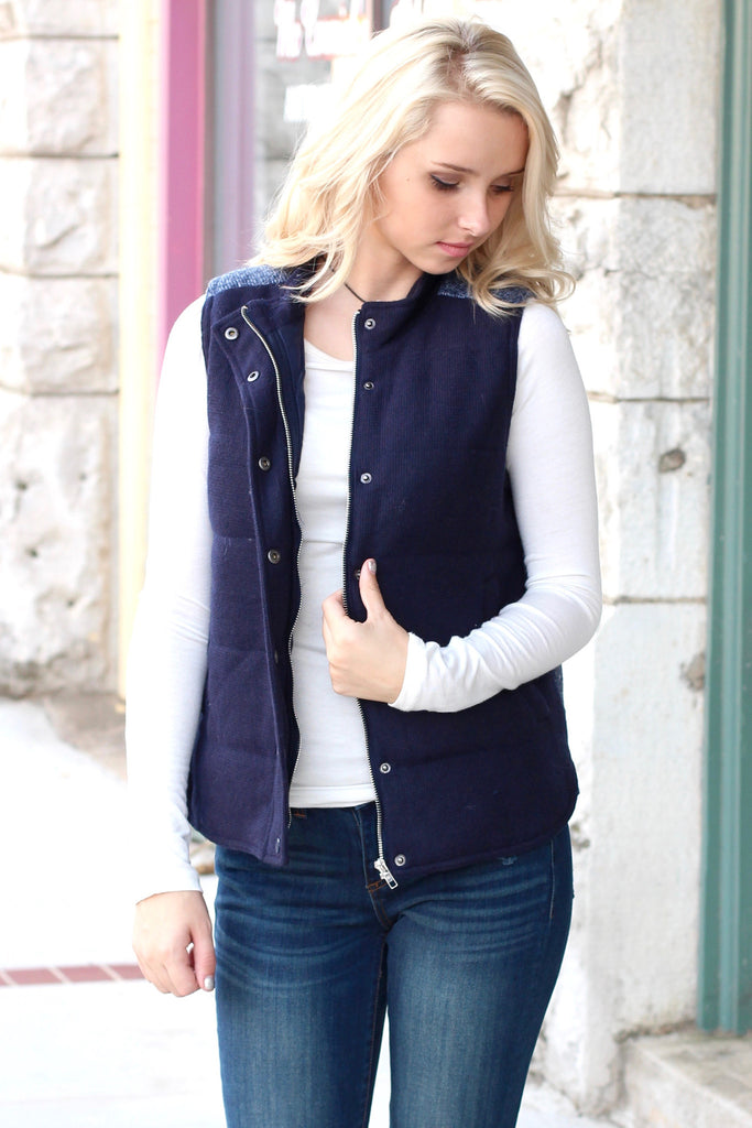 Sweater Weather Contrast Back Quilted Vest {Navy} - The Fair Lady Boutique - 2