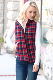 Fur Lined Plaid Puffer Vest {Red+Navy} - The Fair Lady Boutique - 3