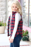 Fur Lined Plaid Puffer Vest {Red+Navy} - The Fair Lady Boutique - 4
