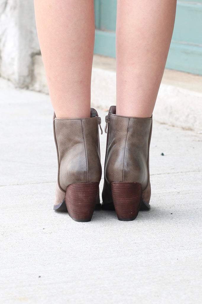 Very Volatile: Indie Suede + Leather Wedge Bootie {Taupe} - The Fair Lady Boutique - 5