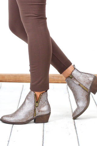 Very Volatile: Greyson Snake Embossed Suede Bootie {Taupe}